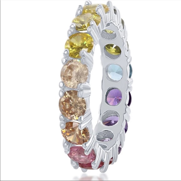 New 925 Silver Round Cut Colorful Diamond Ring - Picture 3 of 4